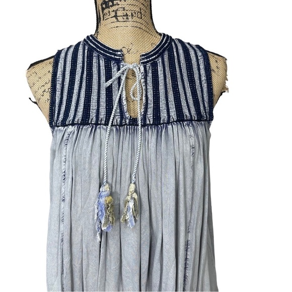 Rachel Zoe Boho Hippie Top Blue Striped Tassels Gypsy Hippie Festival Tunic - Picture 2 of 12